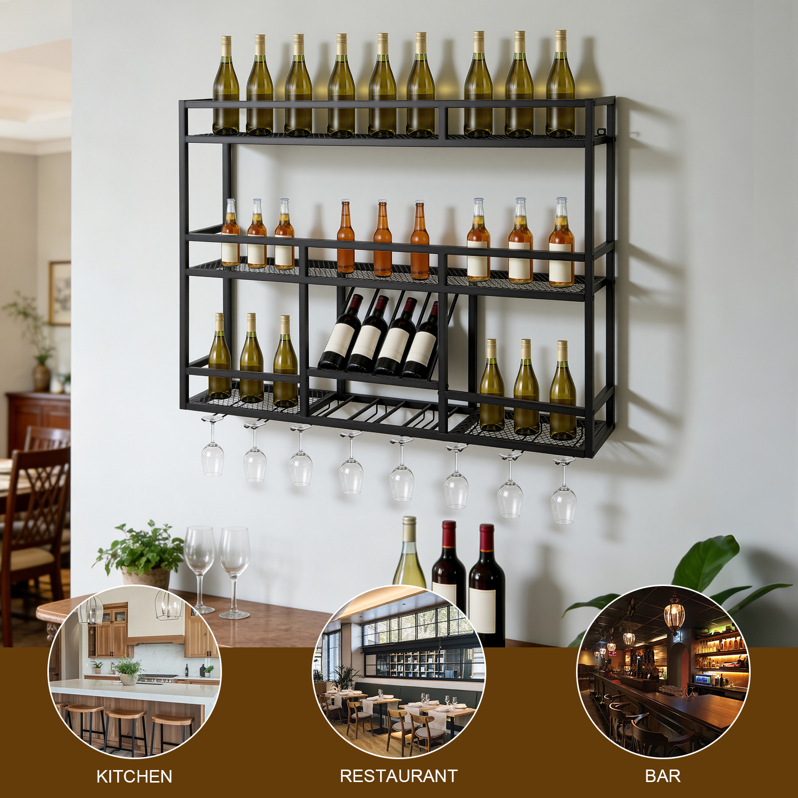 3 Tiers Wall Mounted Wine Rack – обзор и цена Wall Shelf Commercial Kitchen