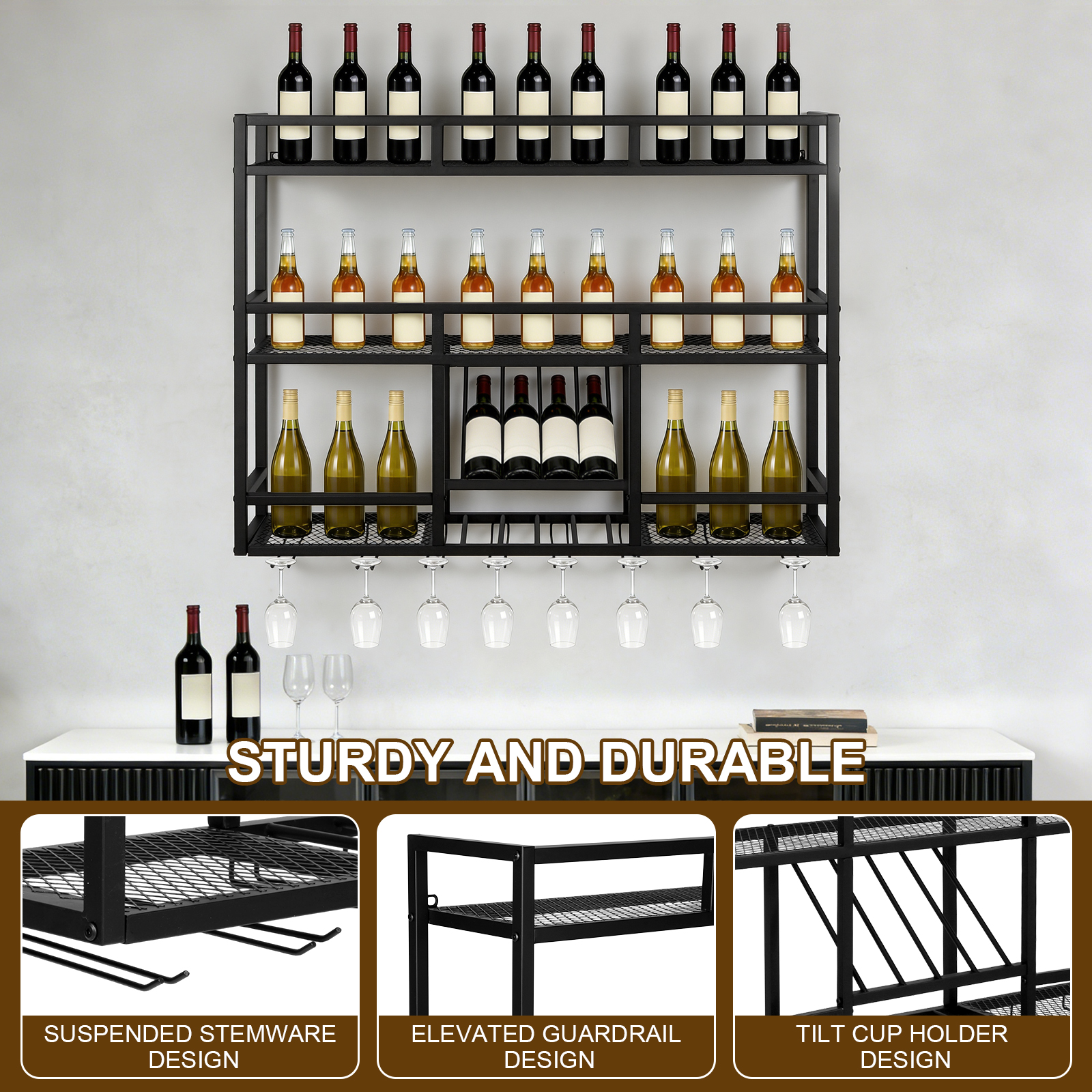 3 Tiers Wall Mounted Wine Rack – обзор и цена Wall Shelf Commercial Kitchen