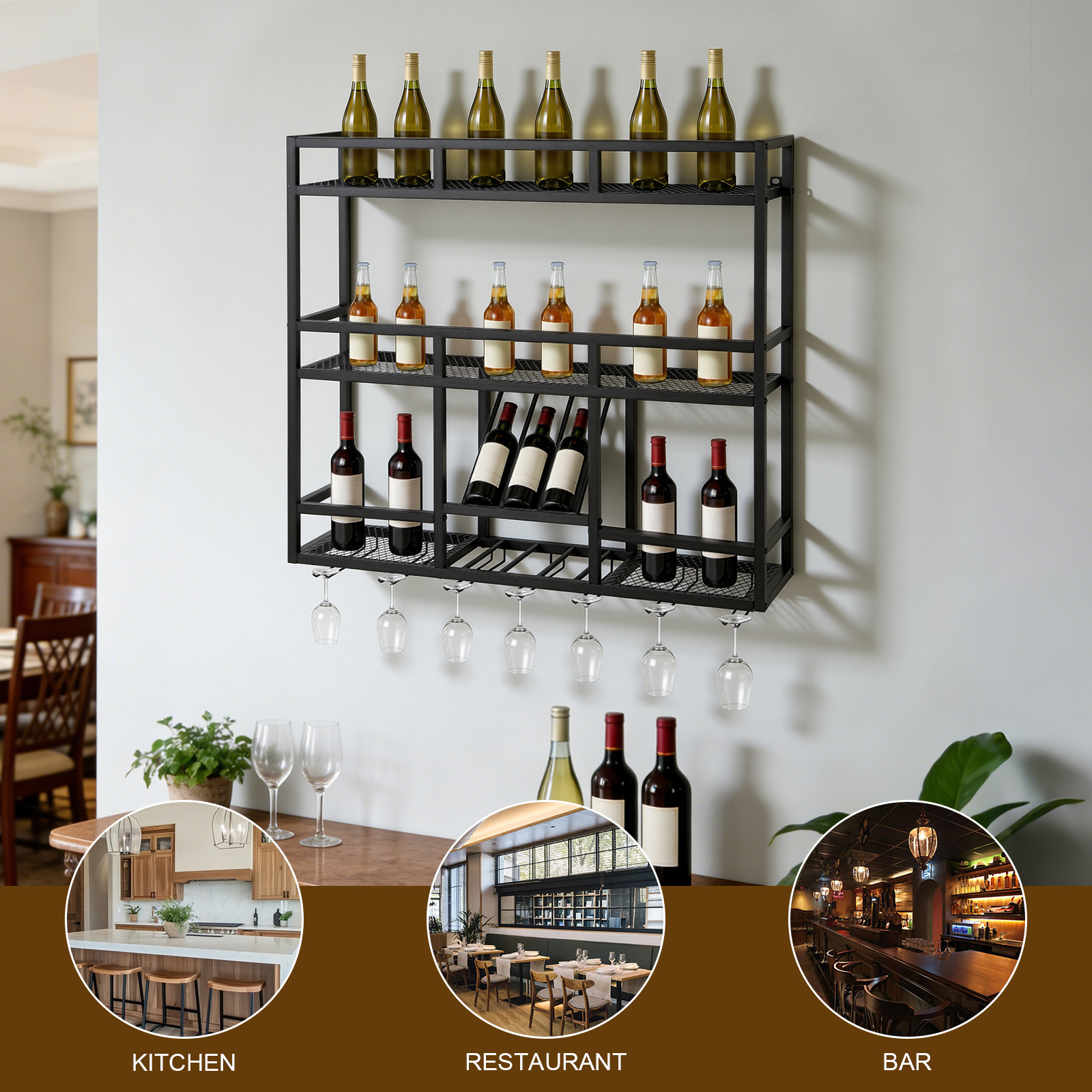 3 Tiers Wall Mounted Wine Rack – обзор и цена Wall Shelf Commercial Kitchen