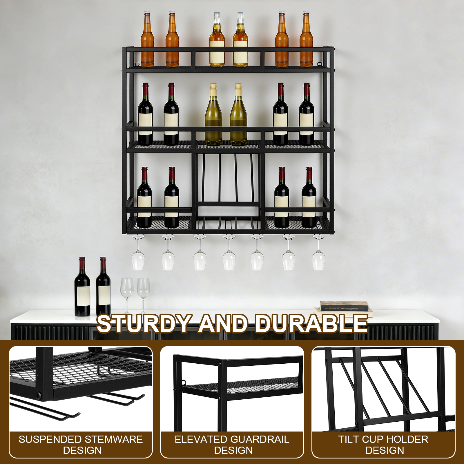 3 Tiers Wall Mounted Wine Rack – обзор и цена Wall Shelf Commercial Kitchen